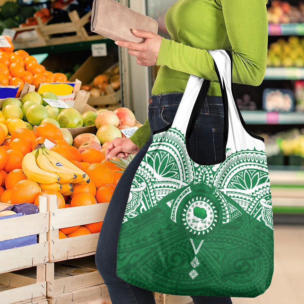 Personalised Cook Islands Rarotonga Grocery Bag Map With Kuki Airani Manta Ray Tattoo LT14 - Polynesian Pride