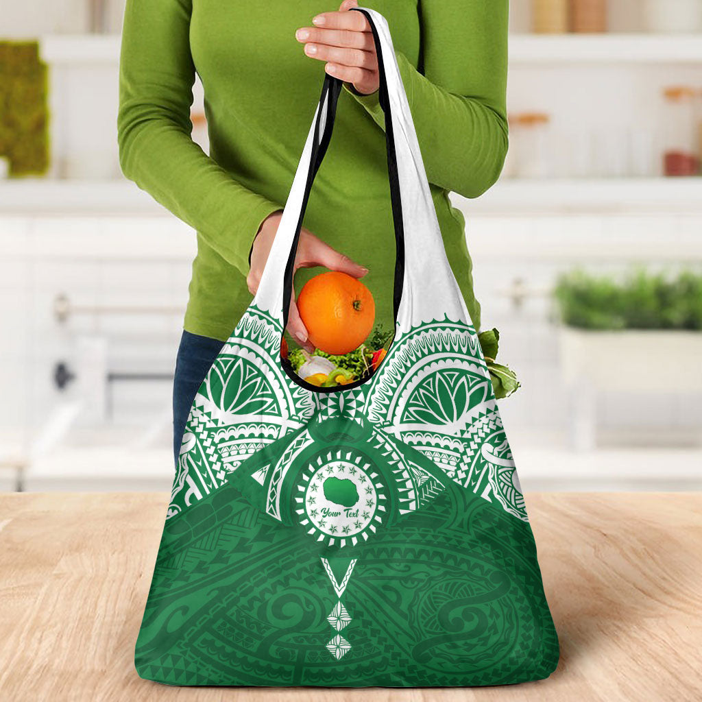 Personalised Cook Islands Rarotonga Grocery Bag Map With Kuki Airani Manta Ray Tattoo LT14 - Polynesian Pride