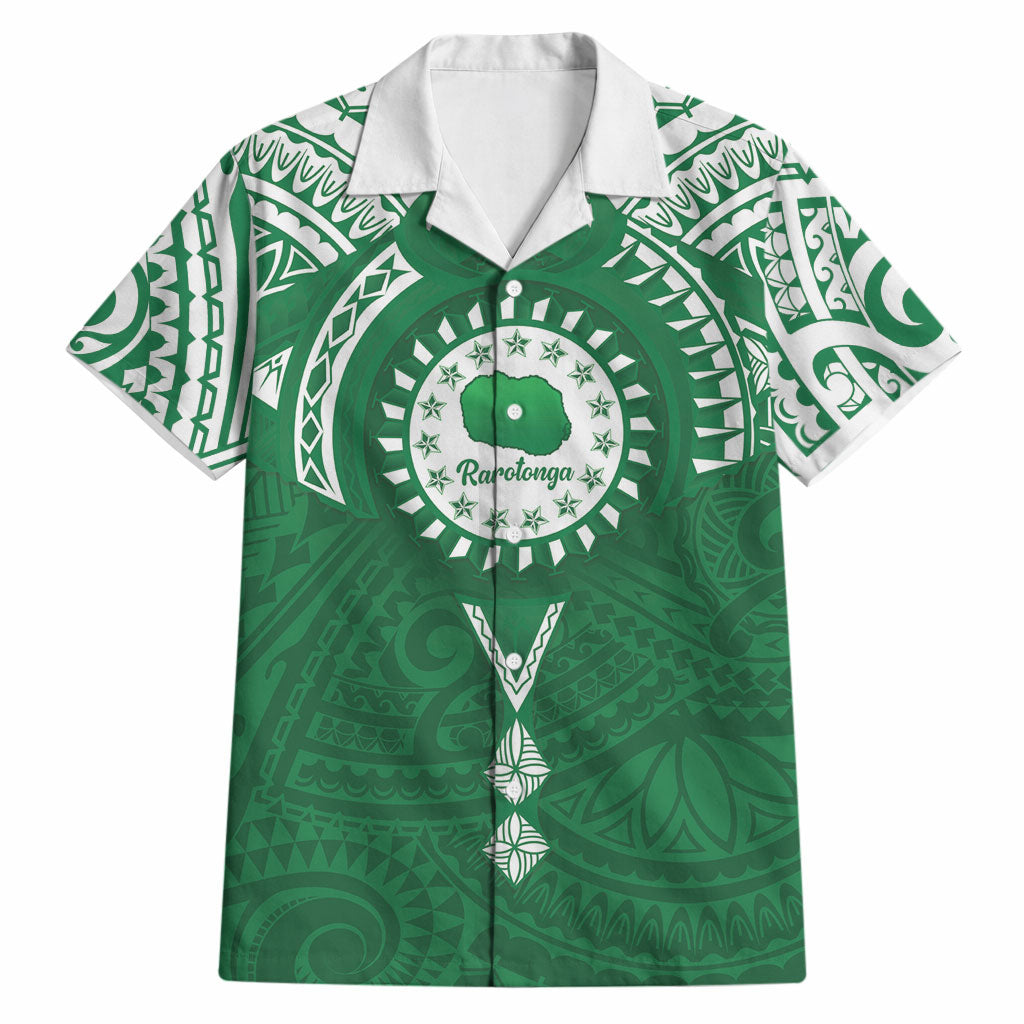 Personalised Cook Islands Rarotonga Hawaiian Shirt Map With Kuki Airani Manta Ray Tattoo LT14 Green - Polynesian Pride