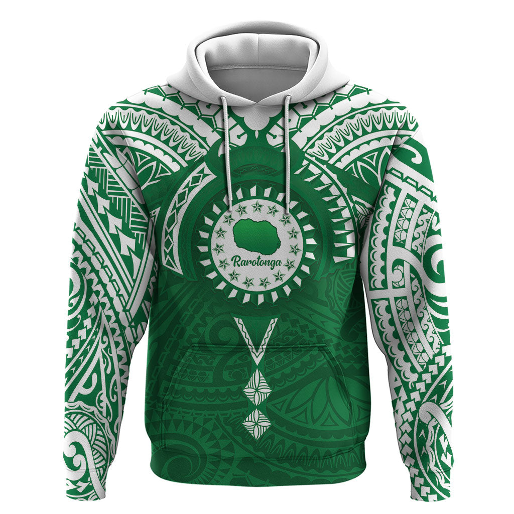 Personalised Cook Islands Rarotonga Hoodie Map With Kuki Airani Manta Ray Tattoo LT14 Pullover Hoodie Green - Polynesian Pride