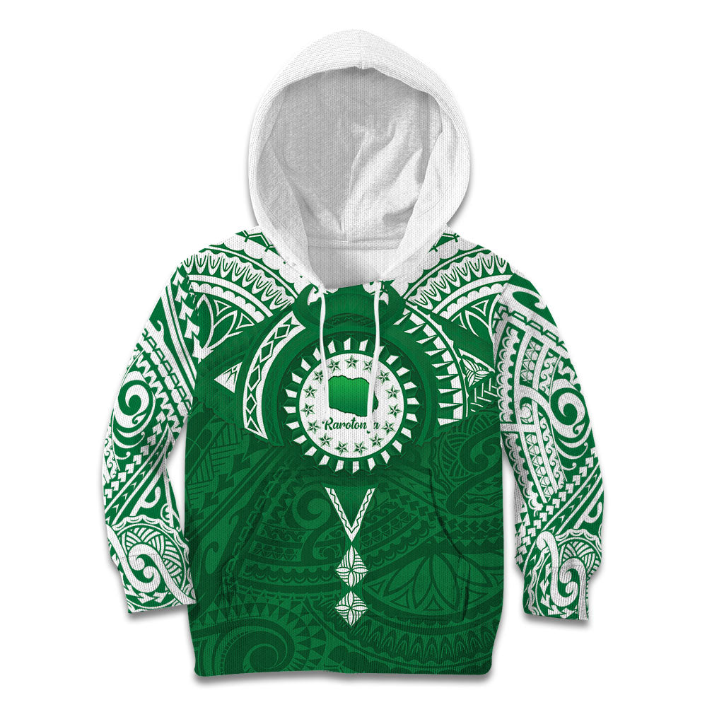 Personalised Cook Islands Rarotonga Kid Hoodie Map With Kuki Airani Manta Ray Tattoo LT14 Hoodie Green - Polynesian Pride