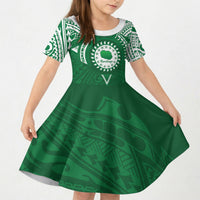 Personalised Cook Islands Rarotonga Kid Short Sleeve Dress Map With Kuki Airani Manta Ray Tattoo LT14 KID Green - Polynesian Pride