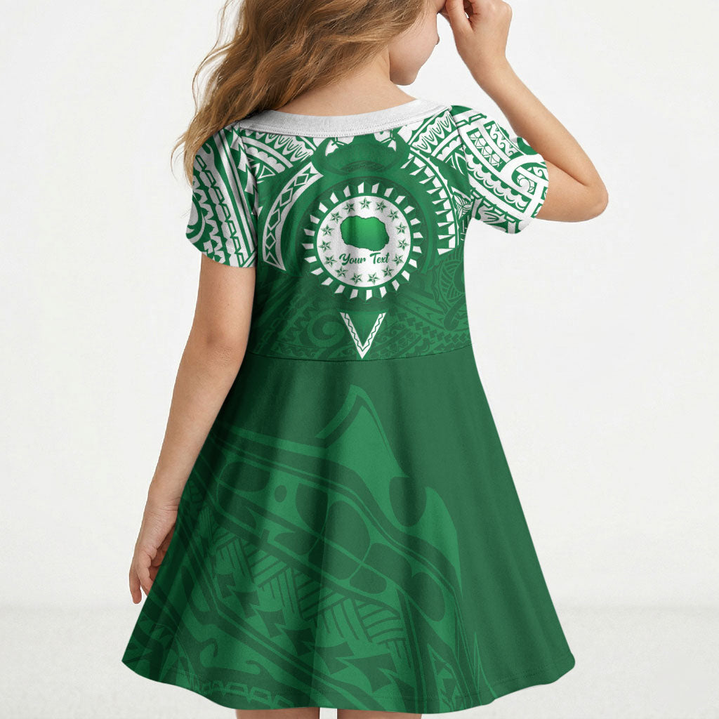 Personalised Cook Islands Rarotonga Kid Short Sleeve Dress Map With Kuki Airani Manta Ray Tattoo LT14 - Polynesian Pride