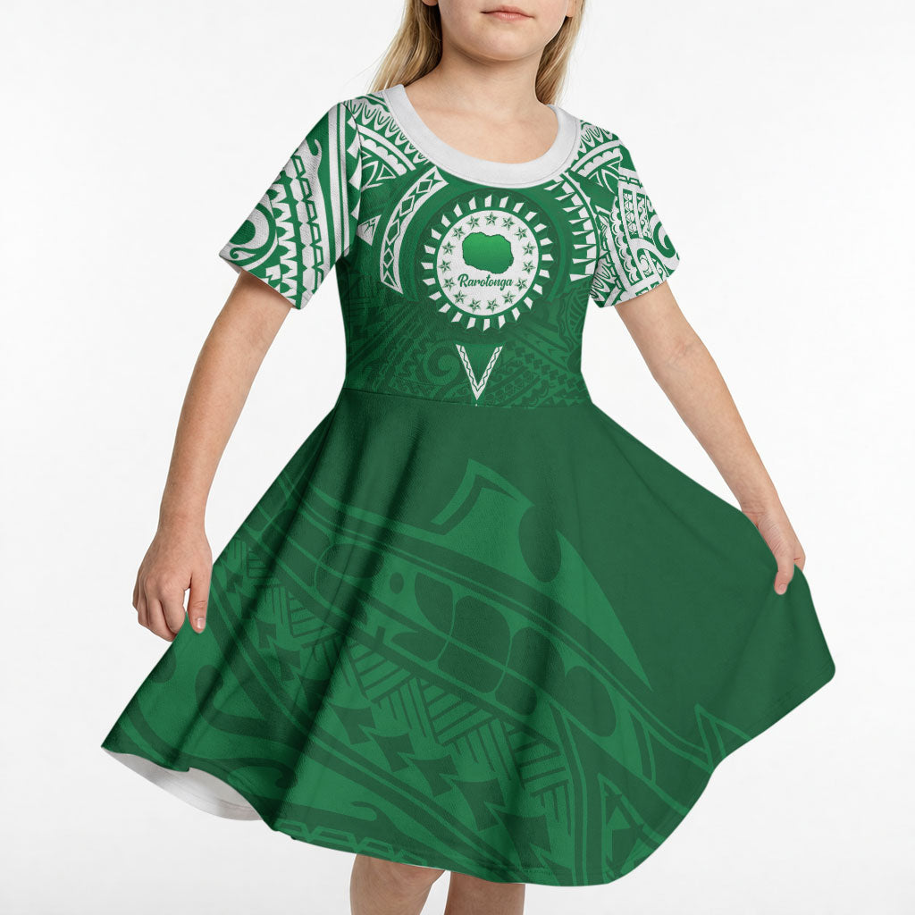Personalised Cook Islands Rarotonga Kid Short Sleeve Dress Map With Kuki Airani Manta Ray Tattoo LT14 - Polynesian Pride