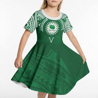Personalised Cook Islands Rarotonga Kid Short Sleeve Dress Map With Kuki Airani Manta Ray Tattoo LT14 - Polynesian Pride