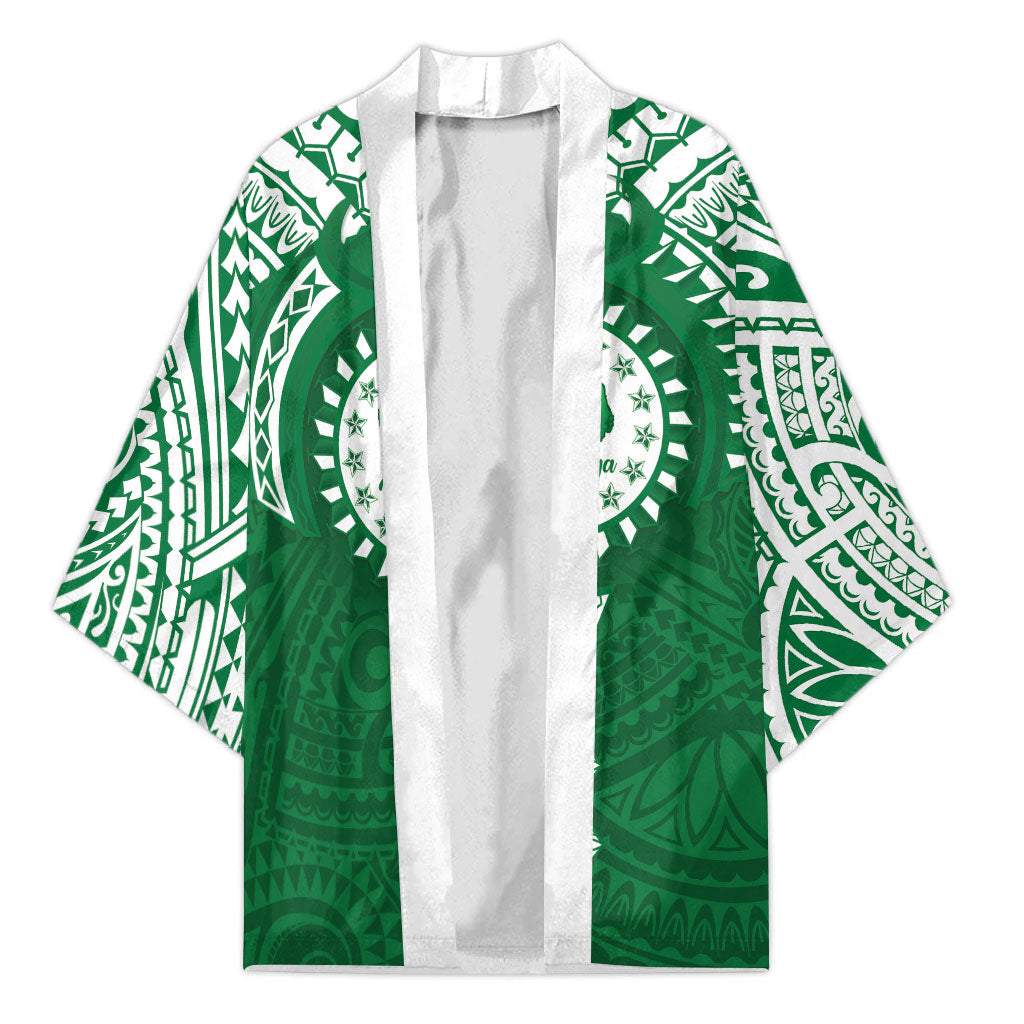 Personalised Cook Islands Rarotonga Kimono Map With Kuki Airani Manta Ray Tattoo LT14 Unisex Green - Polynesian Pride