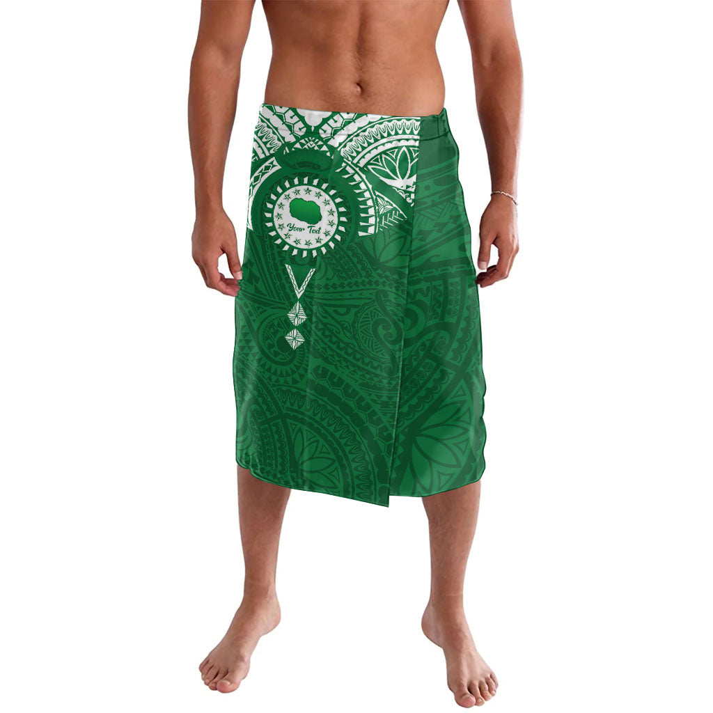 Personalised Cook Islands Rarotonga Lavalava Map With Kuki Airani Manta Ray Tattoo LT14 Green - Polynesian Pride