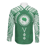 Personalised Cook Islands Rarotonga Long Sleeve Button Shirt Map With Kuki Airani Manta Ray Tattoo LT14 - Polynesian Pride