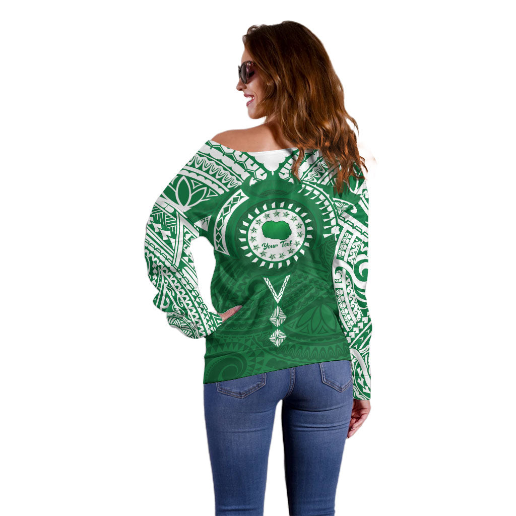 Personalised Cook Islands Rarotonga Off Shoulder Sweater Map With Kuki Airani Manta Ray Tattoo LT14 - Polynesian Pride