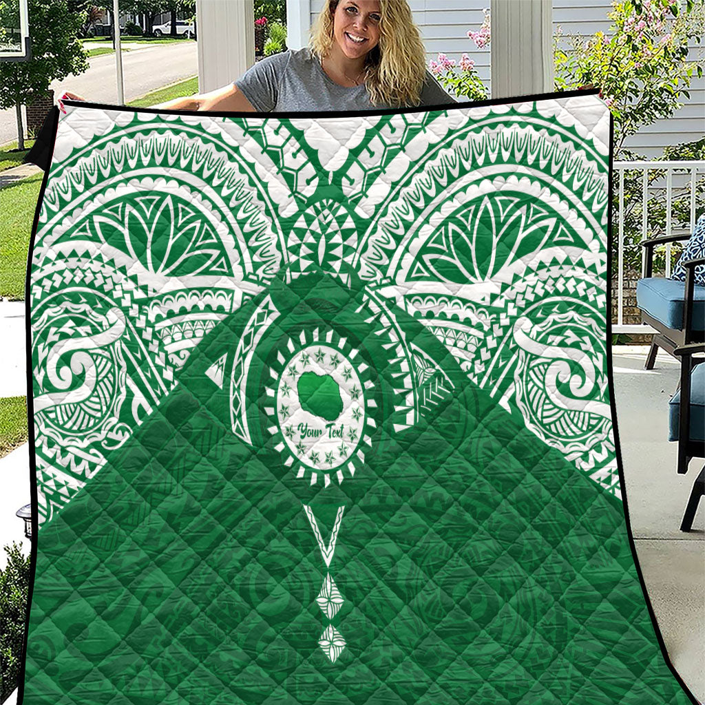 Personalised Cook Islands Rarotonga Quilt Map With Kuki Airani Manta Ray Tattoo LT14 Green - Polynesian Pride
