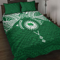 Personalised Cook Islands Rarotonga Quilt Bed Set Map With Kuki Airani Manta Ray Tattoo LT14 Green - Polynesian Pride