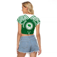 Personalised Cook Islands Rarotonga Raglan Cropped T Shirt Map With Kuki Airani Manta Ray Tattoo LT14 - Polynesian Pride