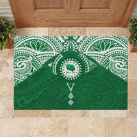 Personalised Cook Islands Rarotonga Rubber Doormat Map With Kuki Airani Manta Ray Tattoo LT14 Green - Polynesian Pride