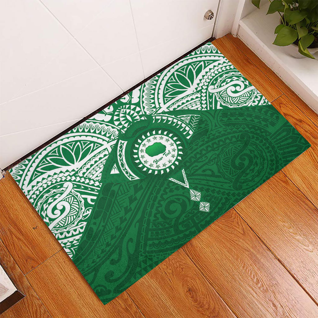 Personalised Cook Islands Rarotonga Rubber Doormat Map With Kuki Airani Manta Ray Tattoo LT14 - Polynesian Pride