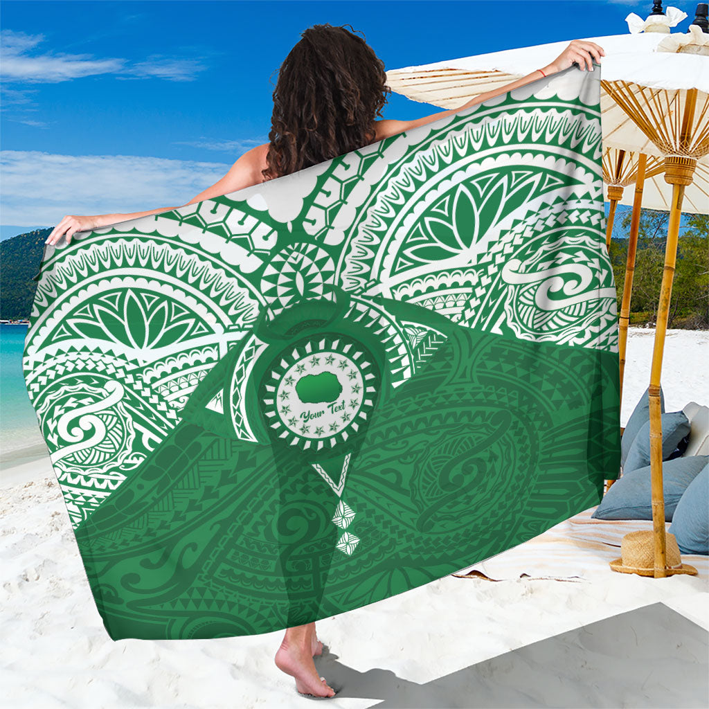 Personalised Cook Islands Rarotonga Sarong Map With Kuki Airani Manta Ray Tattoo LT14 One Size 44 x 66 inches Green - Polynesian Pride