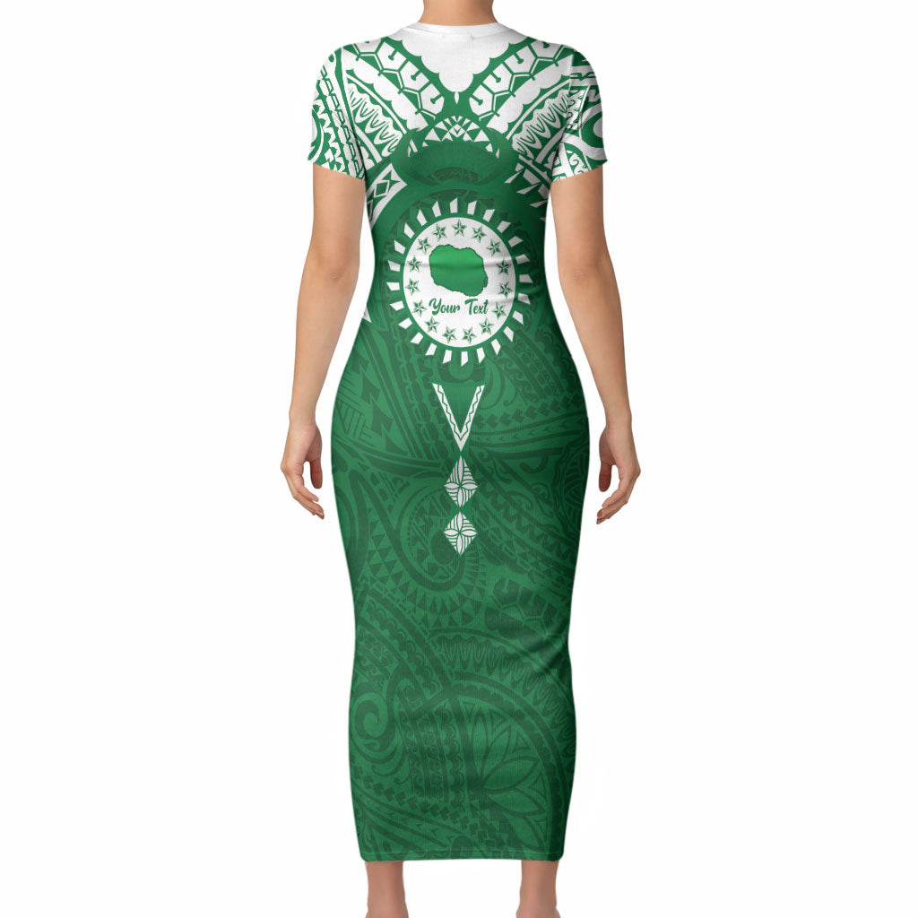 Personalised Cook Islands Rarotonga Short Sleeve Bodycon Dress Map With Kuki Airani Manta Ray Tattoo LT14 - Polynesian Pride