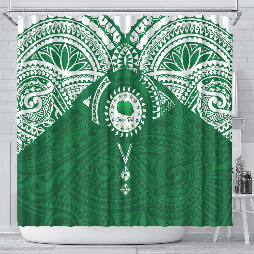 Personalised Cook Islands Rarotonga Shower Curtain Map With Kuki Airani Manta Ray Tattoo LT14 - Polynesian Pride
