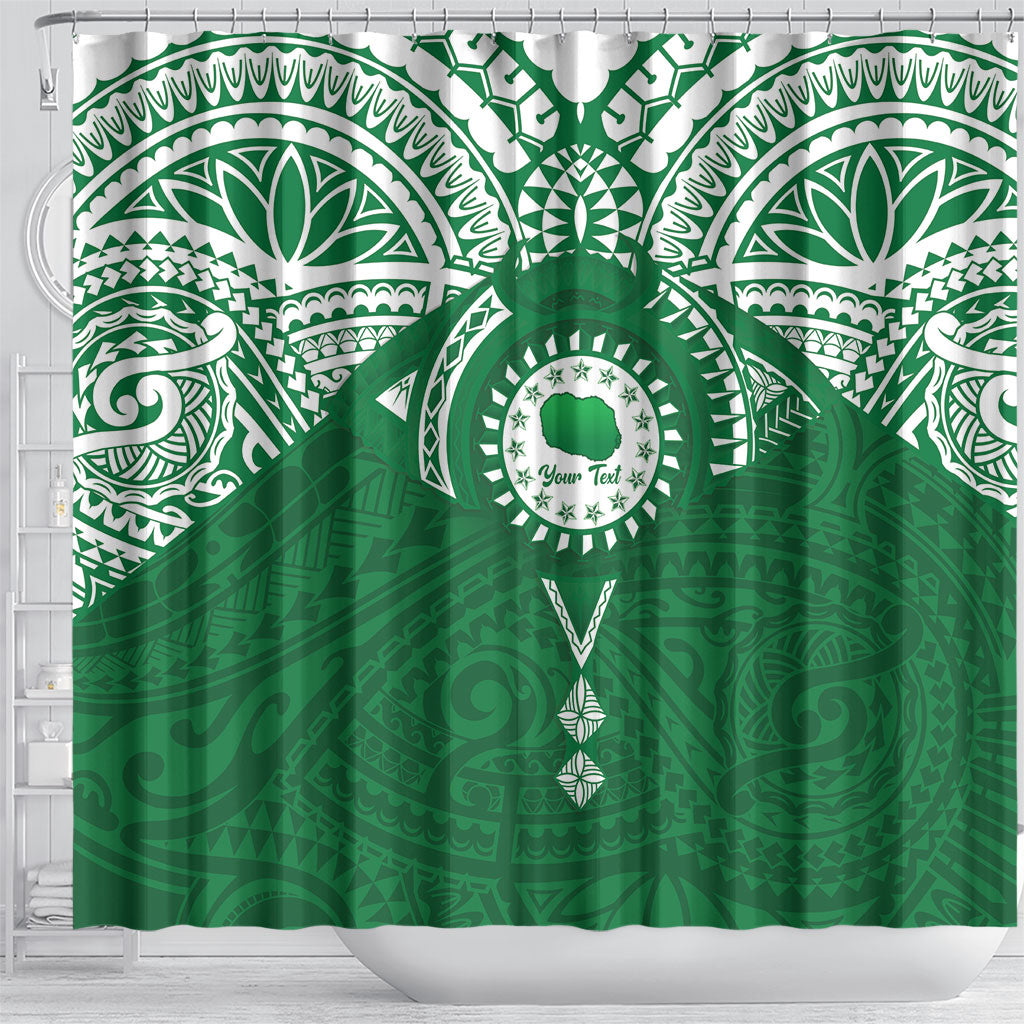Personalised Cook Islands Rarotonga Shower Curtain Map With Kuki Airani Manta Ray Tattoo LT14 - Polynesian Pride
