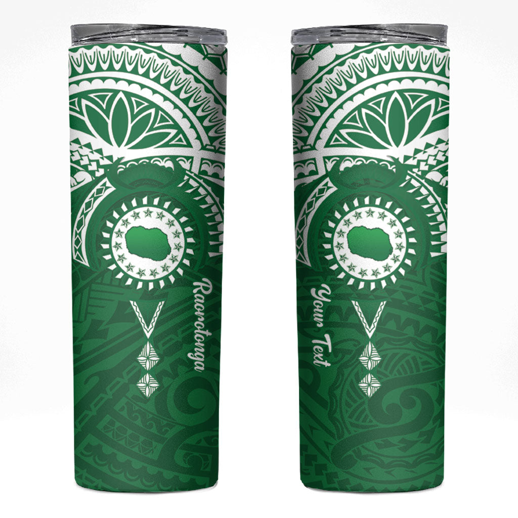 Personalised Cook Islands Rarotonga Skinny Tumbler Map With Kuki Airani Manta Ray Tattoo LT14 Green - Polynesian Pride
