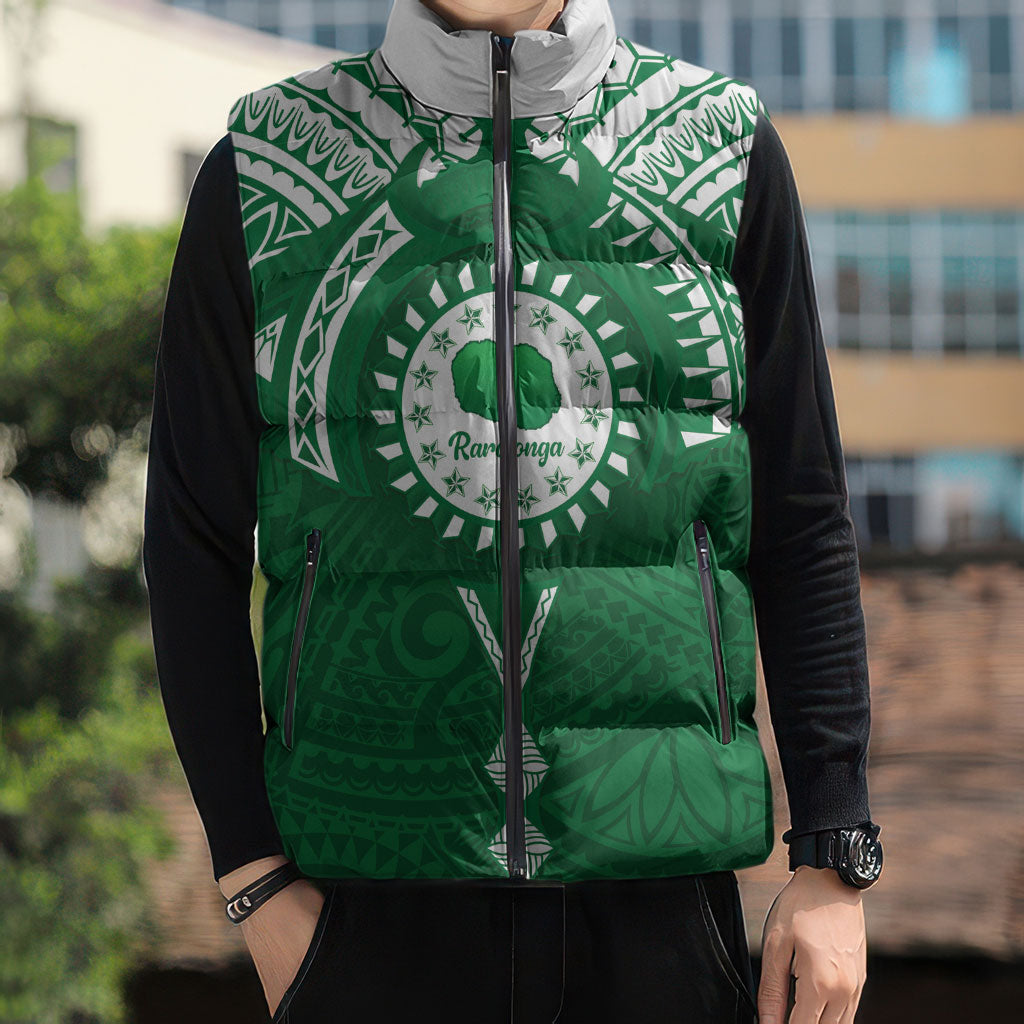 Personalised Cook Islands Rarotonga Sleeveless Puffer Jacket Map With Kuki Airani Manta Ray Tattoo LT14 - Polynesian Pride