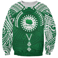 Personalised Cook Islands Rarotonga Sweatshirt Map With Kuki Airani Manta Ray Tattoo LT14 Unisex Green - Polynesian Pride