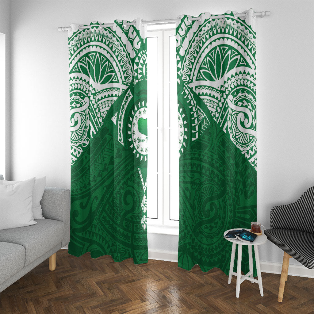 Personalised Cook Islands Rarotonga Window Curtain Map With Kuki Airani Manta Ray Tattoo LT14 With Grommets Green - Polynesian Pride