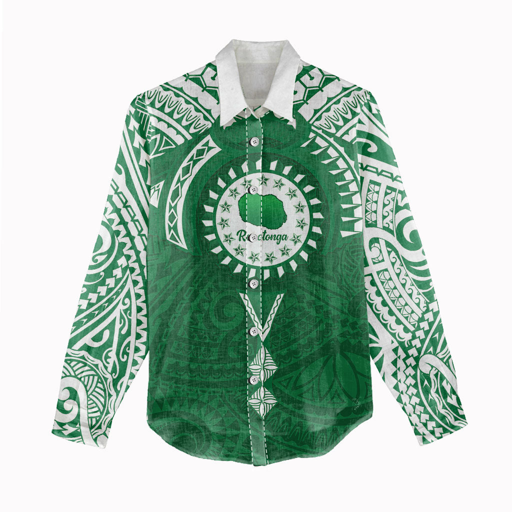 Personalised Cook Islands Rarotonga Women Casual Shirt Map With Kuki Airani Manta Ray Tattoo LT14 - Polynesian Pride