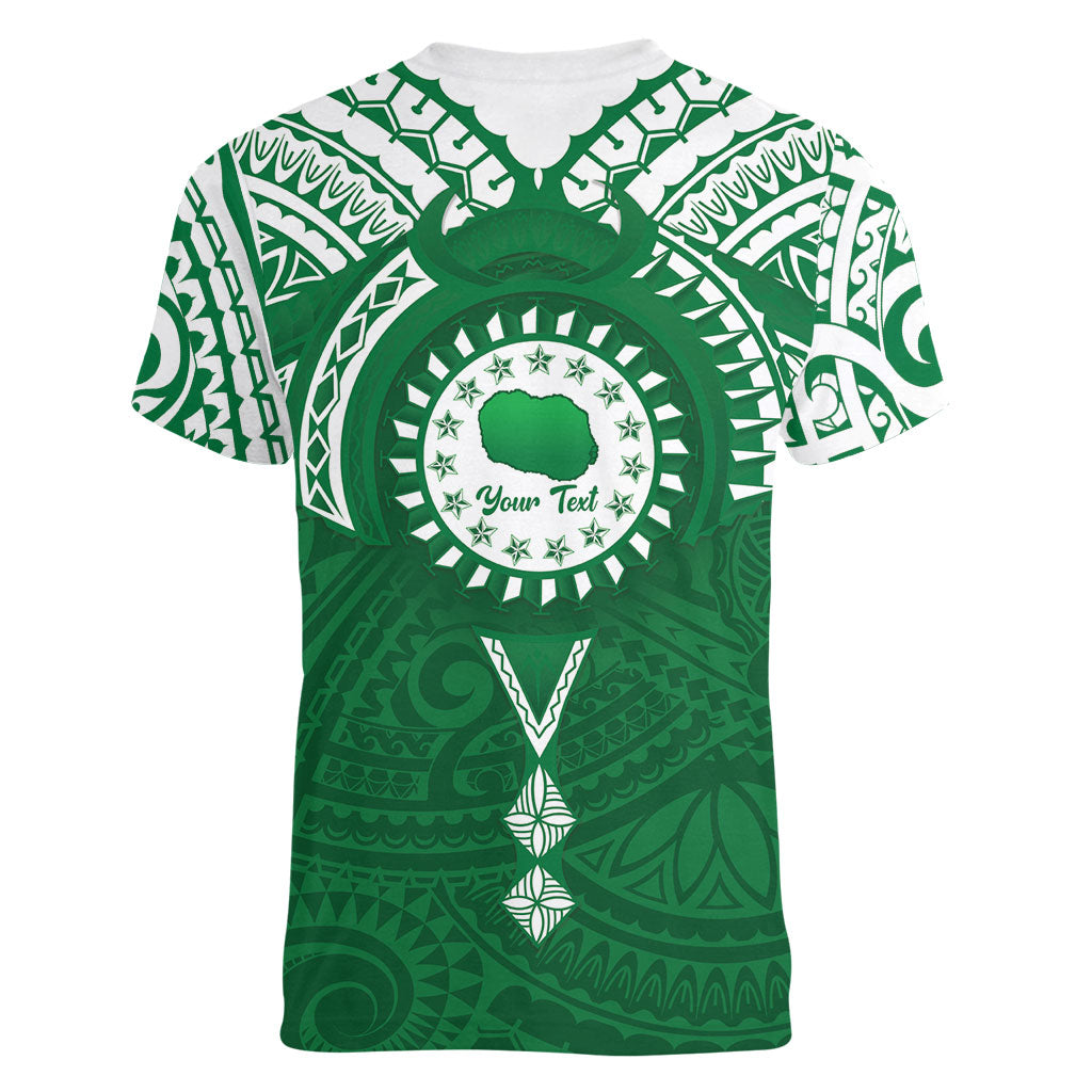 Personalised Cook Islands Rarotonga Women V-Neck T-Shirt Map With Kuki Airani Manta Ray Tattoo LT14 - Polynesian Pride