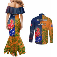France And Australia Rugby Couples Matching Mermaid Dress and Long Sleeve Button Shirts 2023 World Cup Le Bleus Wallabies Together LT14 - Polynesian Pride