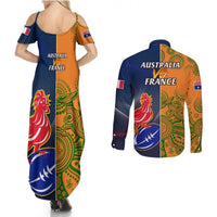 France And Australia Rugby Couples Matching Summer Maxi Dress and Long Sleeve Button Shirts 2023 World Cup Le Bleus Wallabies Together LT14 - Polynesian Pride