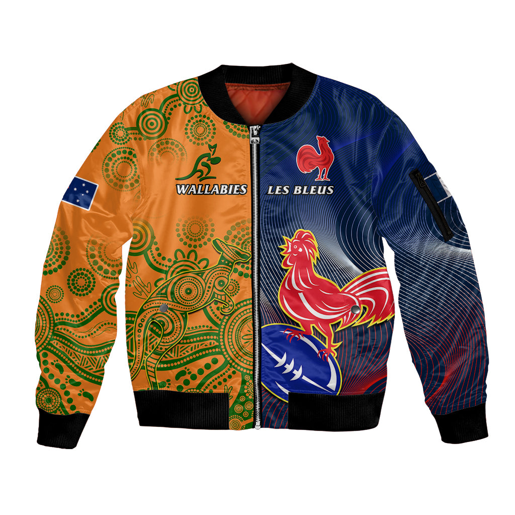 France And Australia Rugby Sleeve Zip Bomber Jacket 2023 World Cup Le Bleus Wallabies Together LT14 Unisex Gold - Polynesian Pride