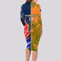 Custom France And Australia Rugby Long Sleeve Bodycon Dress 2023 World Cup Le Bleus Wallabies Together LT14 - Polynesian Pride