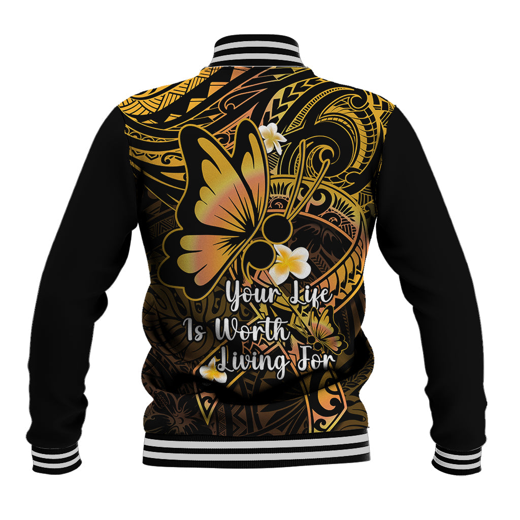 Polynesia Suicide Prevention Awareness Baseball Jacket Your Life Is Worth Living For Polynesian Gold Pattern LT14 - Polynesian Pride