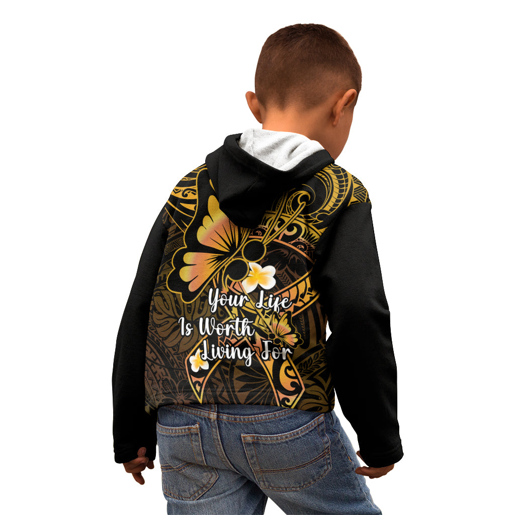 Polynesia Suicide Prevention Awareness Kid Hoodie Your Life Is Worth Living For Polynesian Gold Pattern LT14 - Polynesian Pride
