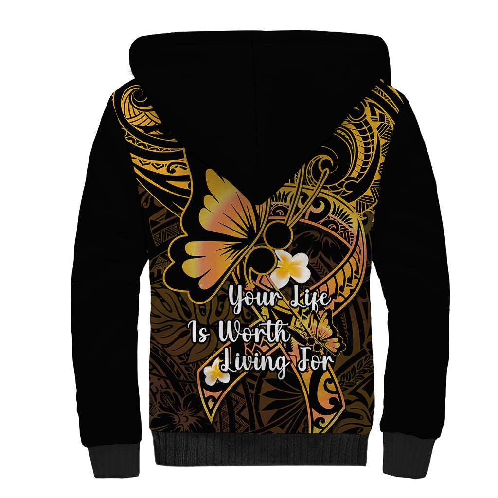 Polynesia Suicide Prevention Awareness Sherpa Hoodie Your Life Is Worth Living For Polynesian Gold Pattern LT14 - Polynesian Pride