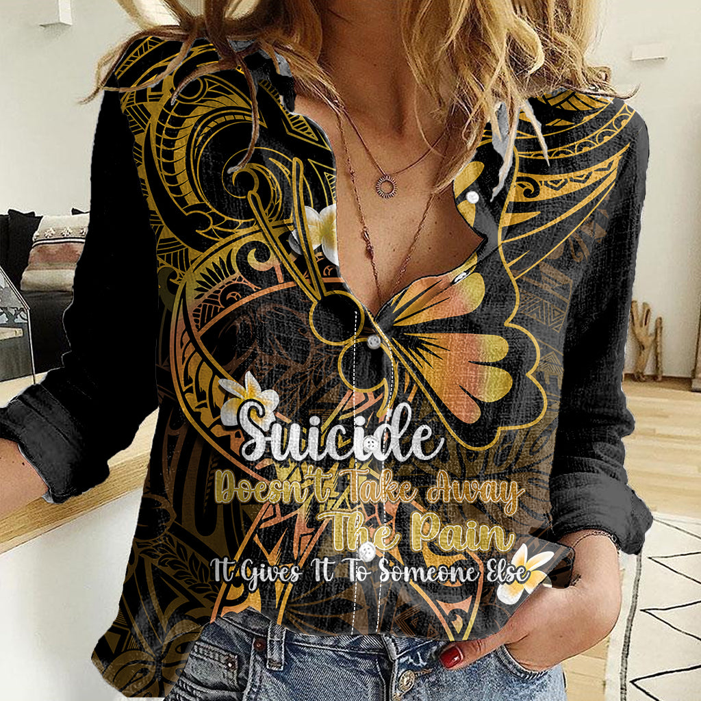 Polynesia Suicide Prevention Awareness Women Casual Shirt Your Life Is Worth Living For Polynesian Gold Pattern LT14 Female Gold - Polynesian Pride