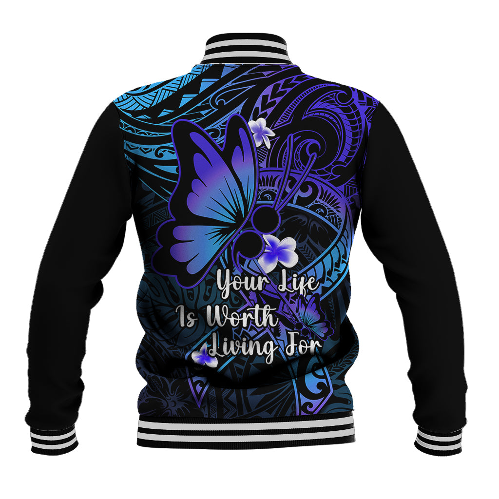 Polynesia Suicide Prevention Awareness Baseball Jacket Your Life Is Worth Living For Polynesian Purple Pattern LT14 - Polynesian Pride