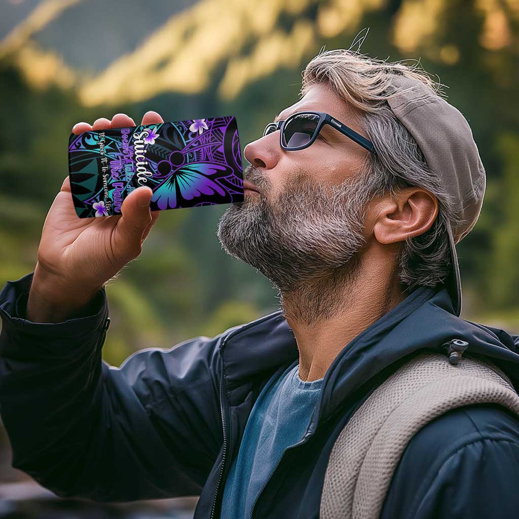 Polynesia Suicide Prevention Awareness 4 in 1 Can Cooler Tumbler Your Life Is Worth Living For Polynesian Purple Pattern