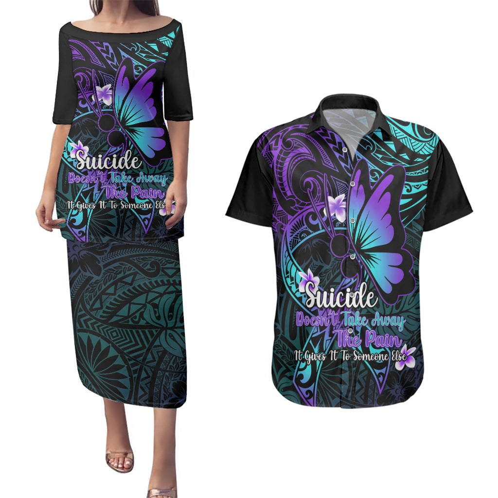 Polynesia Suicide Prevention Awareness Couples Matching Puletasi Dress and Hawaiian Shirt Your Life Is Worth Living For Polynesian Purple Pattern LT14 Purple - Polynesian Pride
