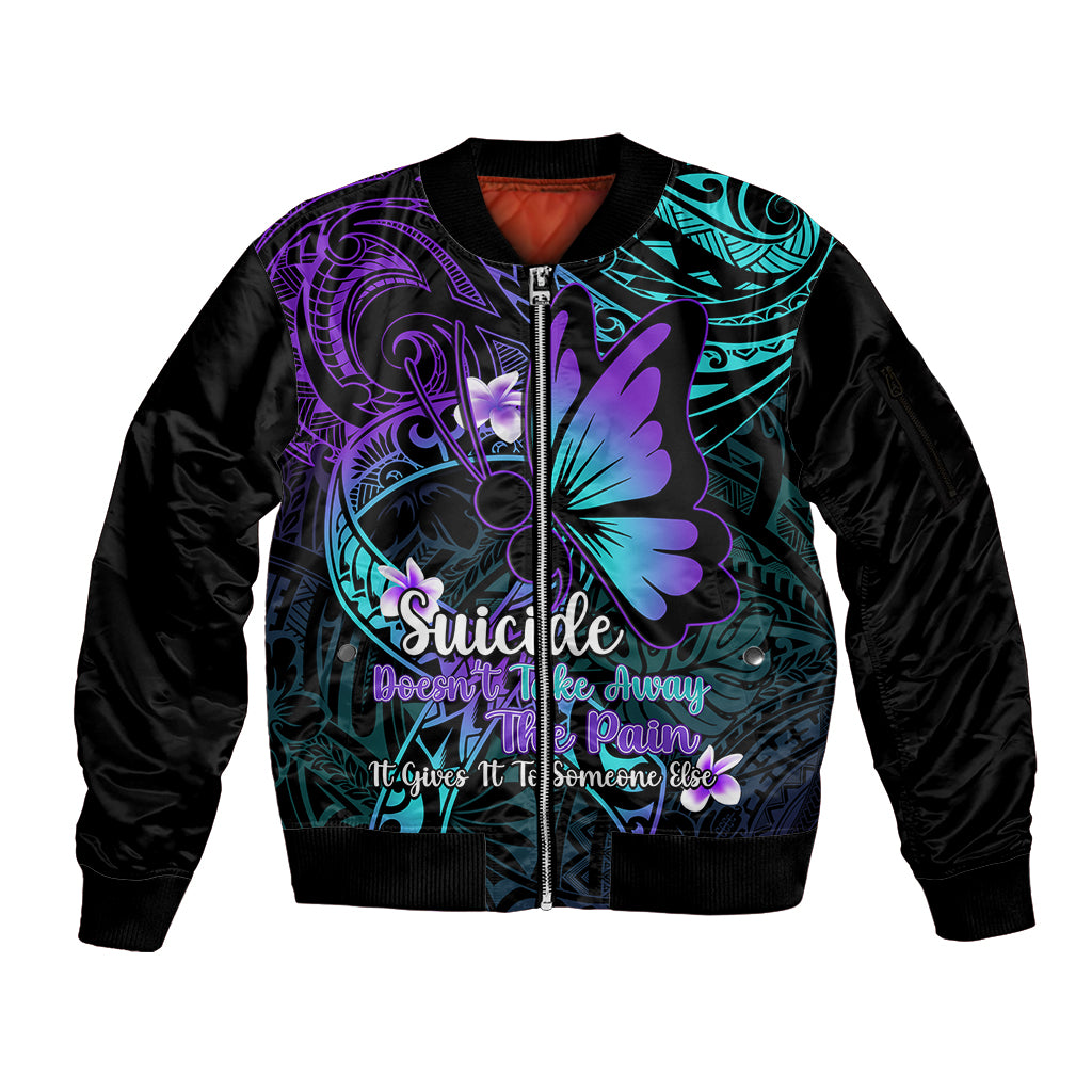 Polynesia Suicide Prevention Awareness Sleeve Zip Bomber Jacket Your Life Is Worth Living For Polynesian Purple Pattern LT14 Unisex Purple - Polynesian Pride