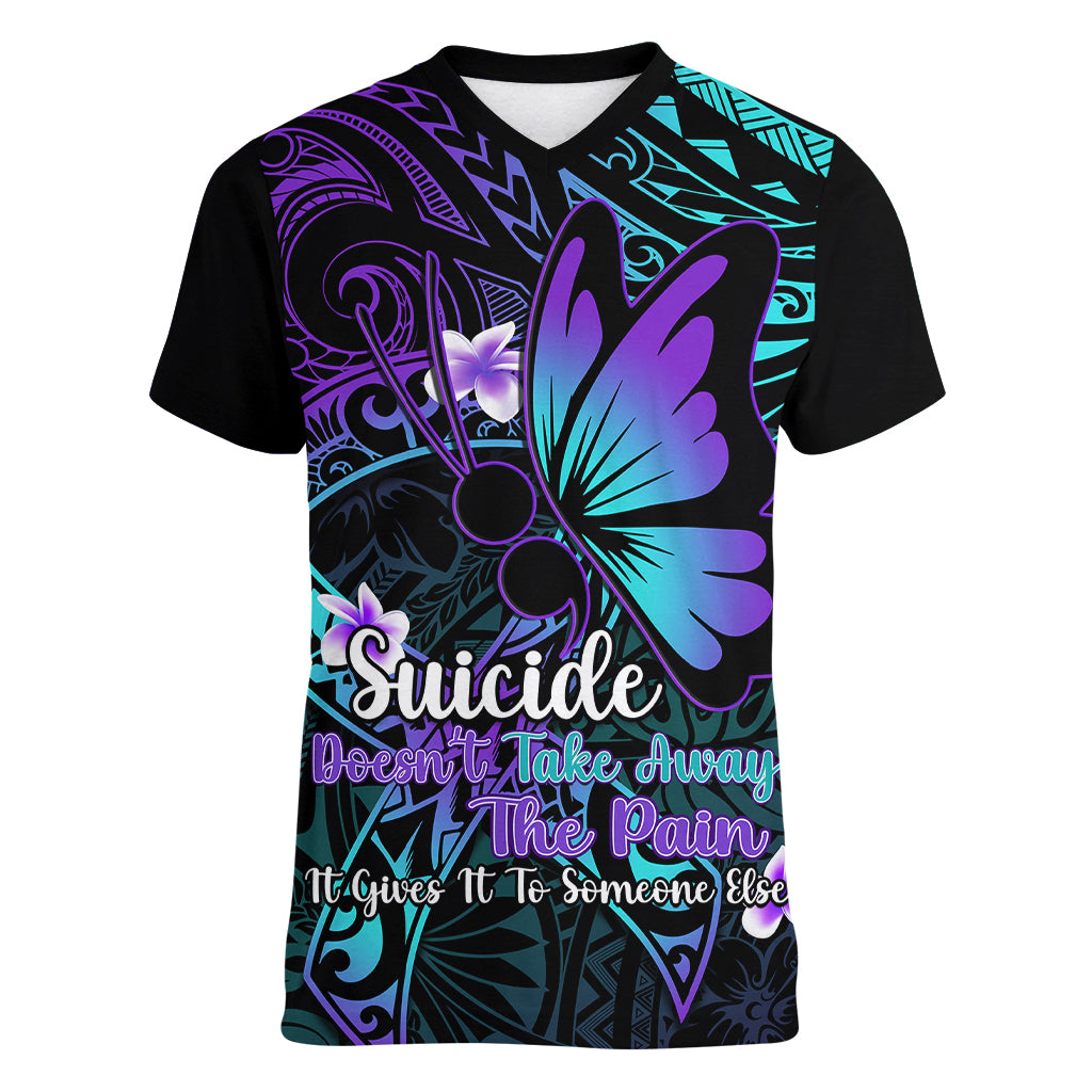 Polynesia Suicide Prevention Awareness Women V Neck T Shirt Your Life Is Worth Living For Polynesian Purple Pattern LT14 Female Purple - Polynesian Pride