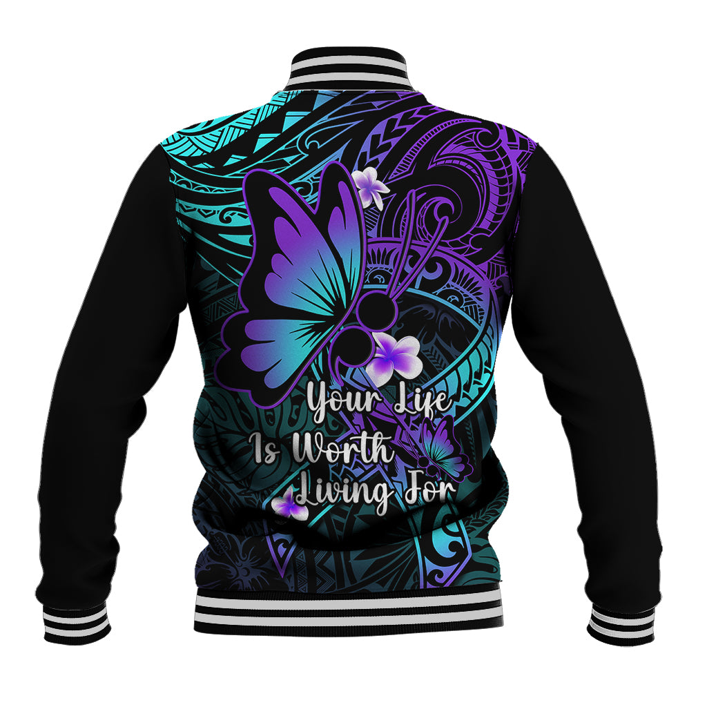 Polynesia Suicide Prevention Awareness Baseball Jacket Your Life Is Worth Living For Polynesian Blue Pattern LT14 - Polynesian Pride