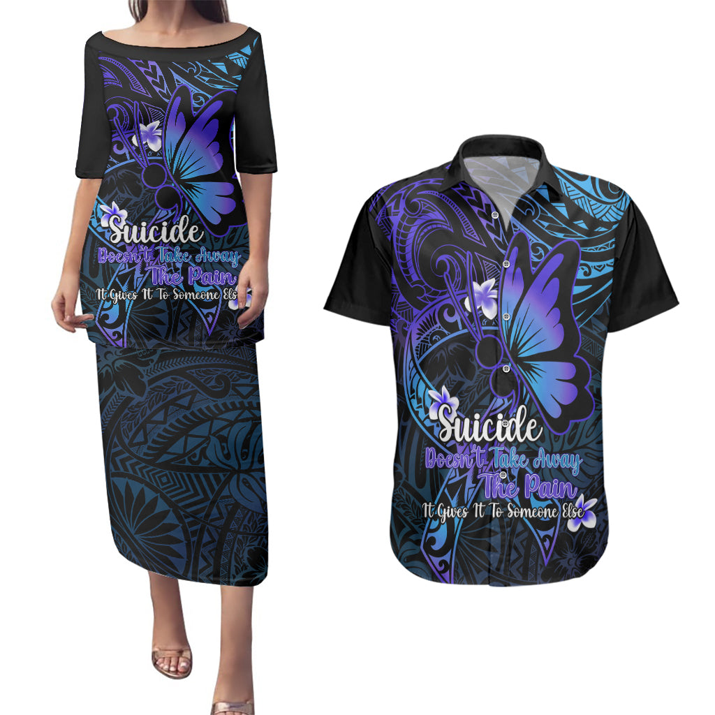 Polynesia Suicide Prevention Awareness Couples Matching Puletasi Dress and Hawaiian Shirt Your Life Is Worth Living For Polynesian Blue Pattern LT14 Gold - Polynesian Pride