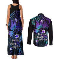 Polynesia Suicide Prevention Awareness Couples Matching Tank Maxi Dress and Long Sleeve Button Shirts Your Life Is Worth Living For Polynesian Blue Pattern LT14 - Polynesian Pride