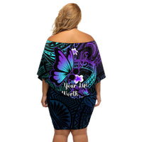 Polynesia Suicide Prevention Awareness Off Shoulder Short Dress Your Life Is Worth Living For Polynesian Blue Pattern LT14 - Polynesian Pride