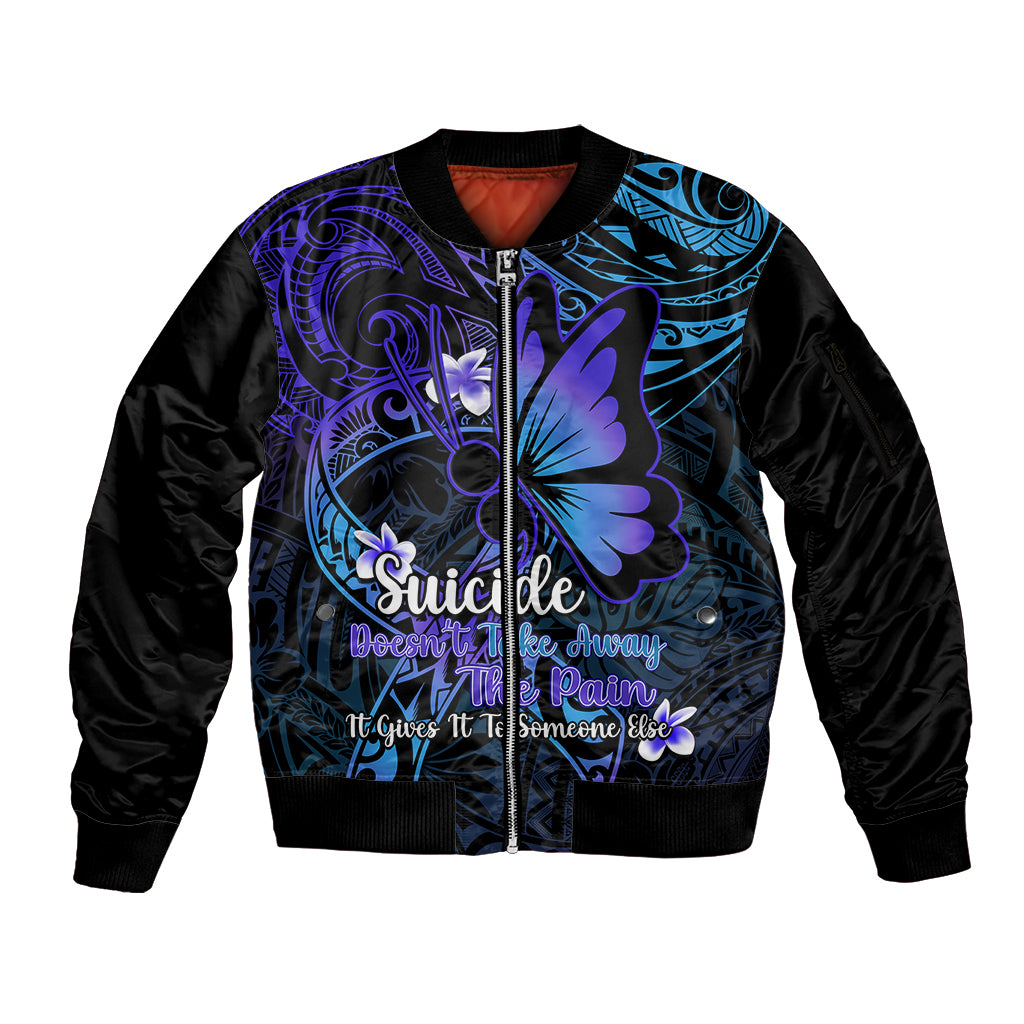 Polynesia Suicide Prevention Awareness Sleeve Zip Bomber Jacket Your Life Is Worth Living For Polynesian Blue Pattern LT14 Unisex Blue - Polynesian Pride