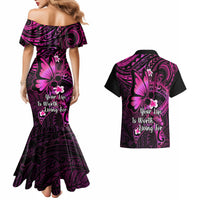 Polynesia Suicide Prevention Awareness Couples Matching Mermaid Dress and Hawaiian Shirt Your Life Is Worth Living For Polynesian Pink Pattern LT14 - Polynesian Pride