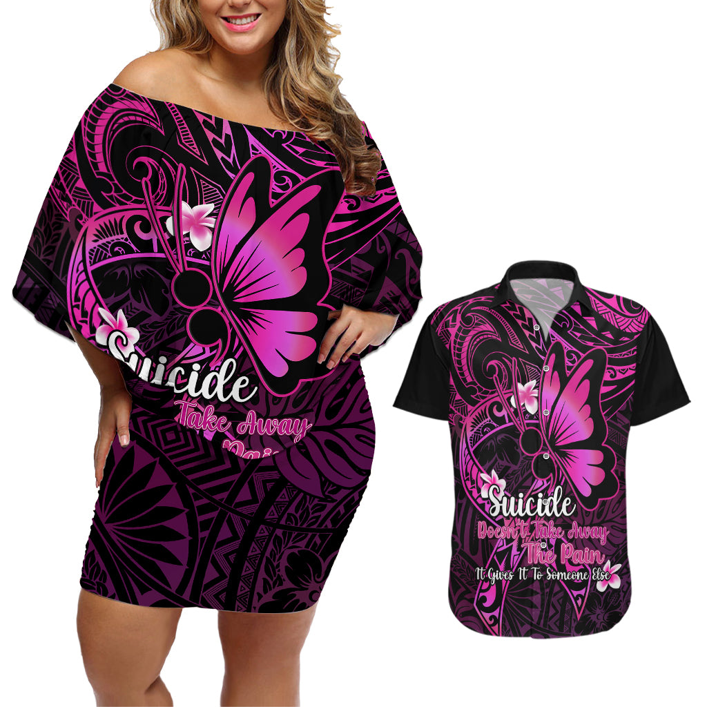 Polynesia Suicide Prevention Awareness Couples Matching Off Shoulder Short Dress and Hawaiian Shirt Your Life Is Worth Living For Polynesian Pink Pattern LT14 Pink - Polynesian Pride