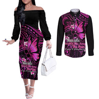 Polynesia Suicide Prevention Awareness Couples Matching Off The Shoulder Long Sleeve Dress and Long Sleeve Button Shirts Your Life Is Worth Living For Polynesian Pink Pattern LT14 Pink - Polynesian Pride