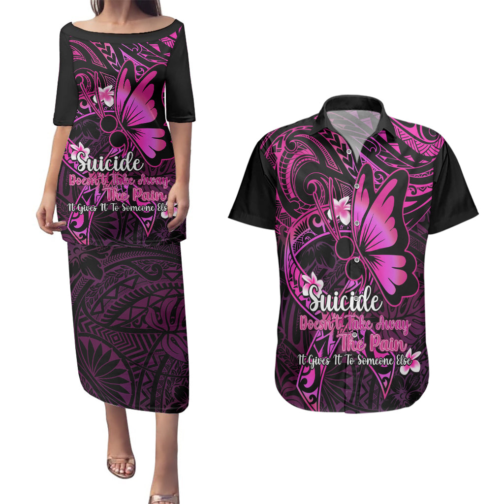 Polynesia Suicide Prevention Awareness Couples Matching Puletasi Dress and Hawaiian Shirt Your Life Is Worth Living For Polynesian Pink Pattern LT14 Pink - Polynesian Pride